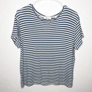 Vince blue cream striped silk blend short sleeve tee size Large